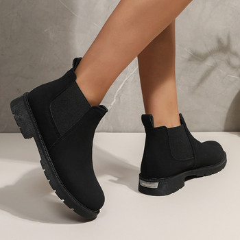 Дамски обувки на разпродажба, 2023 г., висококачествени дамски ботуши с ръкави, есенни модни ботуши с кръгли пръсти, едноцветни къси бъчви, масивен ток