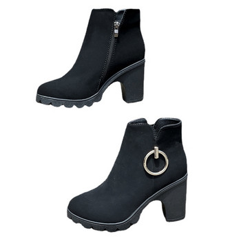 Дамски дизайнерски готически обувки на платформа с висок ток 2023 Есен Зима Боти до глезена с дебел ток Дамски ботуши за сняг Zapatos De Mujer