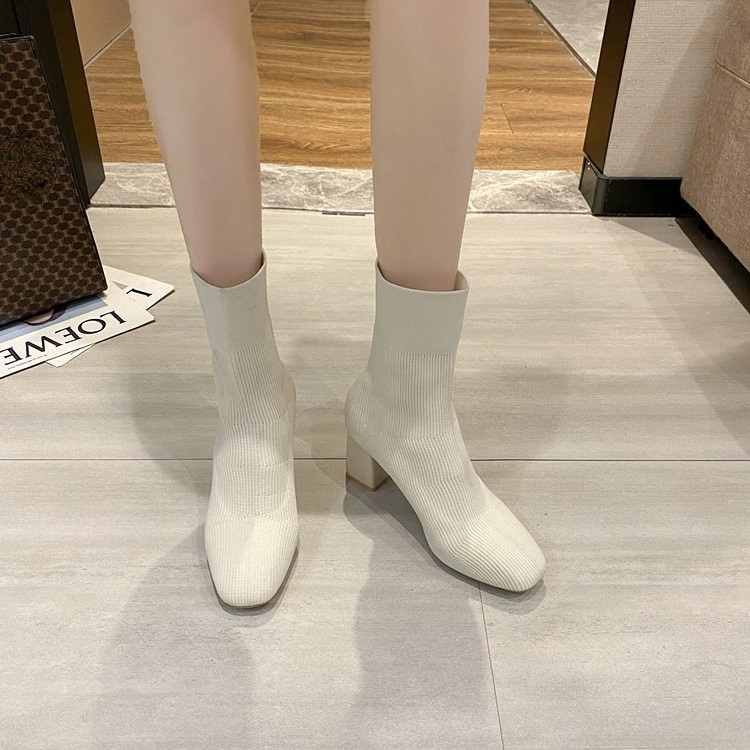 2023 Γυναικείες ψηλές μακριές μπότες με μπλοκ ψηλοτάκουνα κοντές πλεκτές μπότες stripper Χειμερινή ζεστή κάλτσα Stretch σέξι παπούτσια