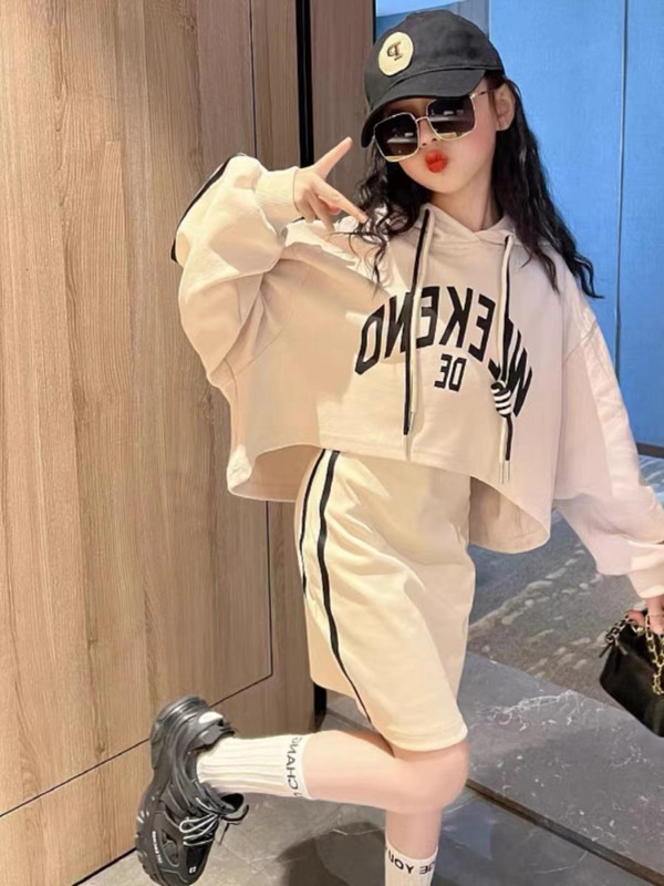 Sügisene laste tüdrukute rõivakomplekt Juunior Letter kapuutsiga pullover, ülaosa ja külje triibuline varrukateta kleit, teismeliste 2 tk.