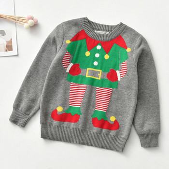 Новогодишен детски пуловер с дълъг ръкав с анимационен принт Ежедневен свободен пуловер пуловер Пуловер за бебета, момичета, момчета, коледни детски горнища