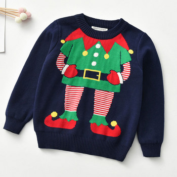 Новогодишен детски пуловер с дълъг ръкав с анимационен принт Ежедневен свободен пуловер пуловер Пуловер за бебета, момичета, момчета, коледни детски горнища