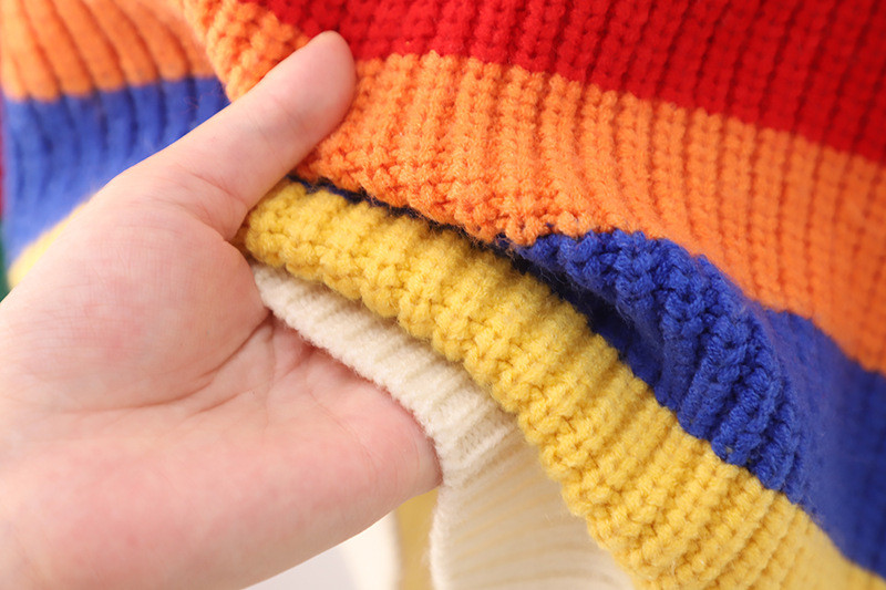 Uus laste sügiskampsun beebidele tüdrukutele poistele talvine pikkade varrukatega triibuline vikerkaare pullover kampsun väikelaste laste kootud soe kampsun