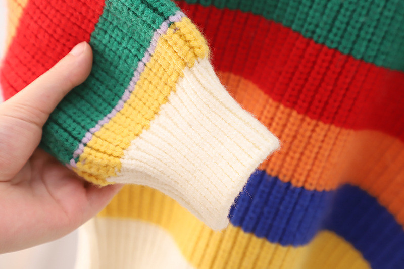 Uus laste sügiskampsun beebidele tüdrukutele poistele talvine pikkade varrukatega triibuline vikerkaare pullover kampsun väikelaste laste kootud soe kampsun