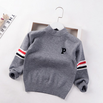Корейска версия за момчета Еднослоен пуловер Детски есенен пуловер за плетене Модно детско основно палто Пуловер с букви на райета за момичета