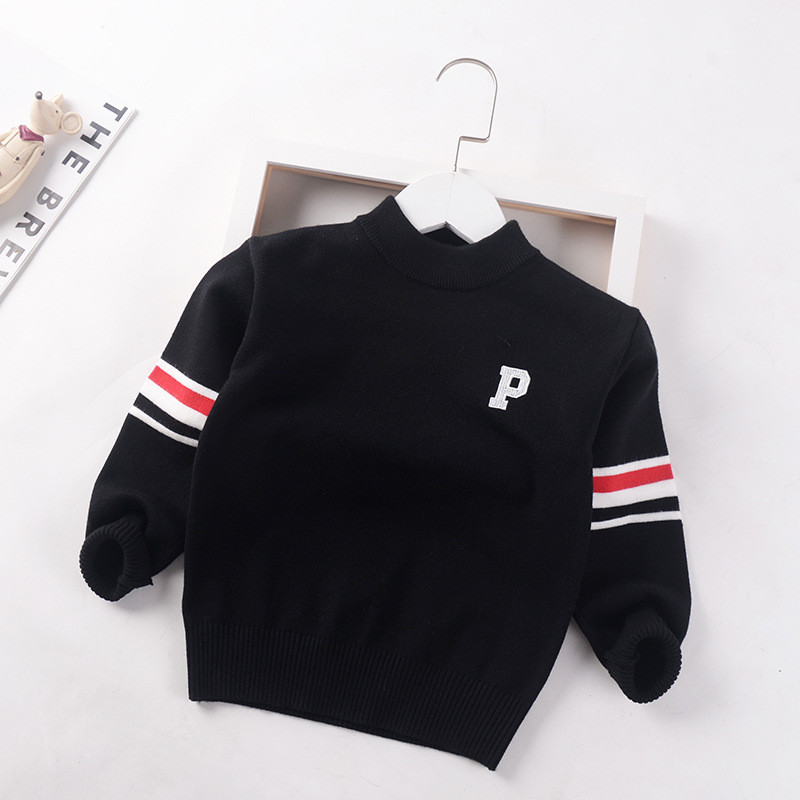 Fiú koreai változat Egyrétegű pulóver gyerekeknek Őszi kötés pulóver Divat Gyermek alapkabát lányoknak csíkos betűs pulóver