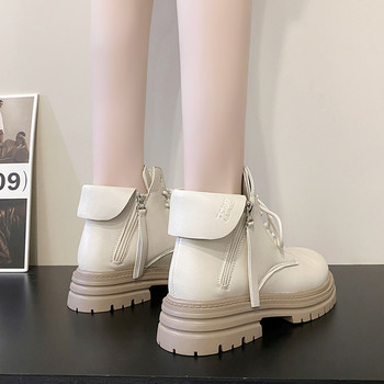 2023 Дамски обувки Дамски ботуши със страничен цип Класически боти до глезена Дамски обувки с обърнати ръбове и закръглени пръсти с квадратни токчета