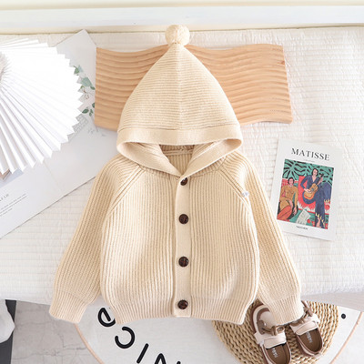 6M-5T väikelapse soliidne kapuutsiga sügiskardigan lastele top riided Beebi tüdrukud riided poistele kudum mantel Laste väikelaste kevadkampsun