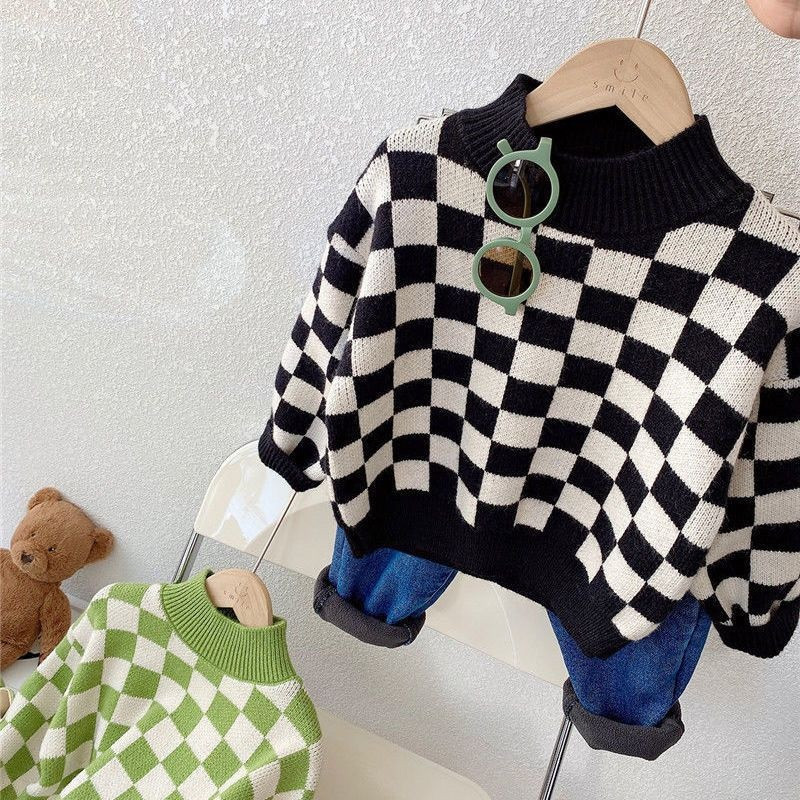 Mood Baby Girl Boy Malelaud Kampsun Kevad sügis Talv Laps Kootud Ruuduline Pullover Top Kvaliteetsed beebiriided 1-7 a