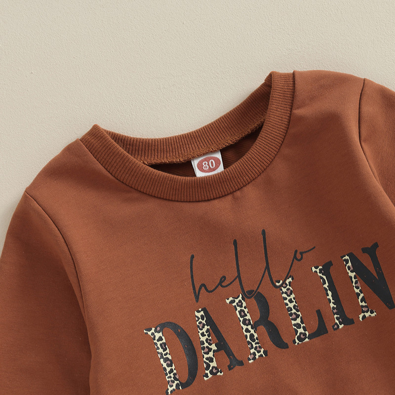 2023-09-05 Lioraitiin 6M-4Y laste tüdrukute rõivakomplekt pikkade varrukatega kirjatrükiga kampsun Leopardimustriga Flare Pant rõivakomplekt