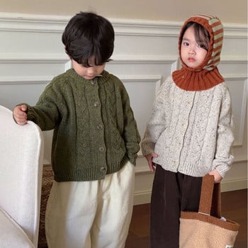 Детски пуловер 2023 Есенен корейски стил Момчета и момичета Смесен цвят Личност Готина жилетка Пуловер Бебешка мода Мека горна част