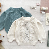 szarvas jonmi 2022 ősz, tipegő lányok kötött pulóverek pulóverek koreai stílusú puffos ujjú elegáns felsők gyerekeknek aranyos meleg pulóver