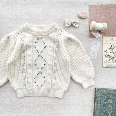 szarvas jonmi 2022 ősz, tipegő lányok kötött pulóverek pulóverek koreai stílusú puffos ujjú elegáns felsők gyerekeknek aranyos meleg pulóver