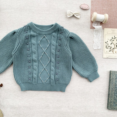 szarvas jonmi 2022 ősz, tipegő lányok kötött pulóverek pulóverek koreai stílusú puffos ujjú elegáns felsők gyerekeknek aranyos meleg pulóver