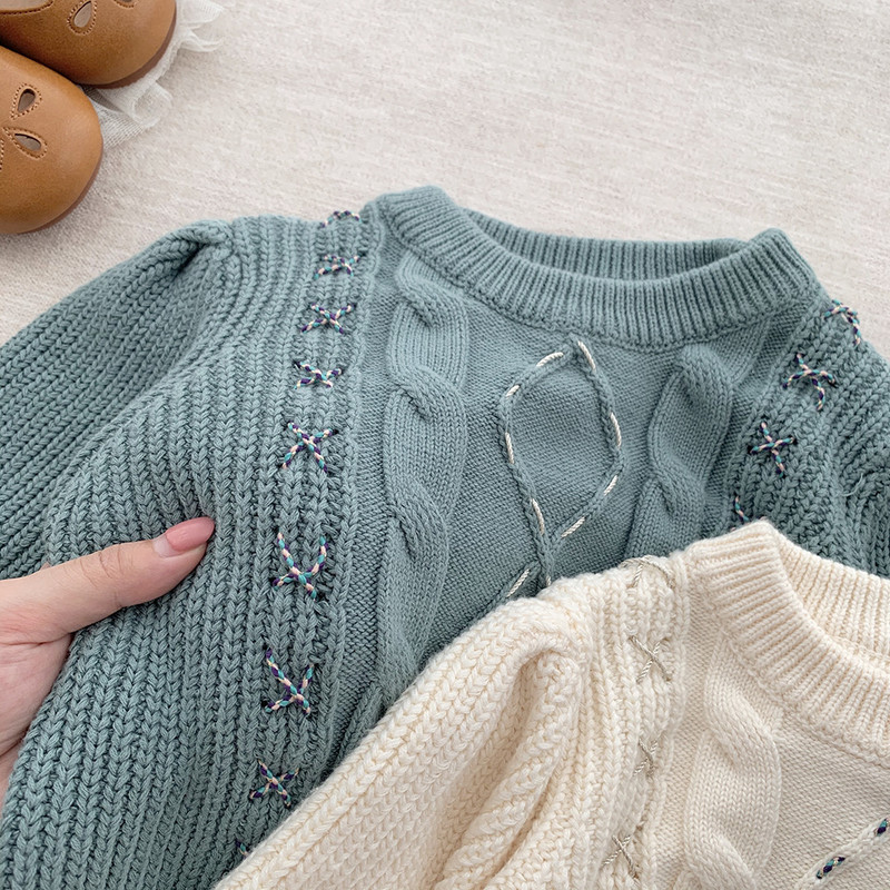 szarvas jonmi 2022 ősz, tipegő lányok kötött pulóverek pulóverek koreai stílusú puffos ujjú elegáns felsők gyerekeknek aranyos meleg pulóver