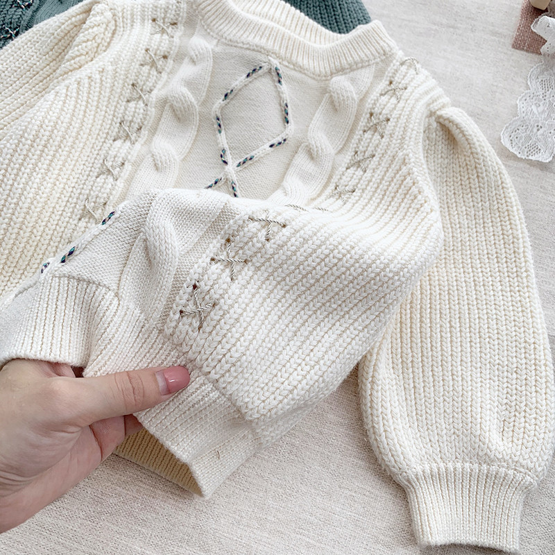 szarvas jonmi 2022 ősz, tipegő lányok kötött pulóverek pulóverek koreai stílusú puffos ujjú elegáns felsők gyerekeknek aranyos meleg pulóver