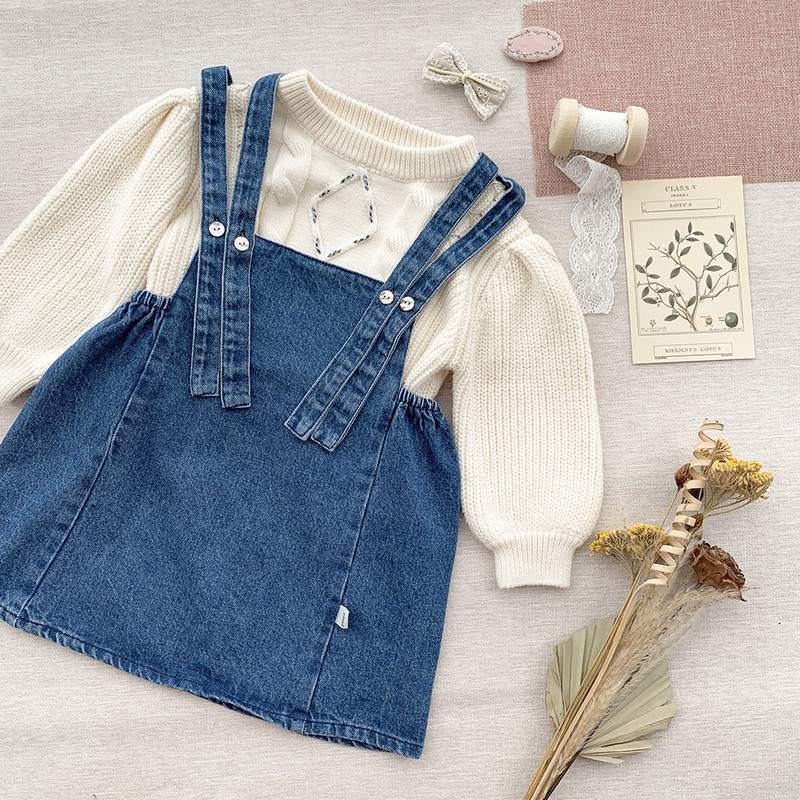 szarvas jonmi 2022 ősz, tipegő lányok kötött pulóverek pulóverek koreai stílusú puffos ujjú elegáns felsők gyerekeknek aranyos meleg pulóver