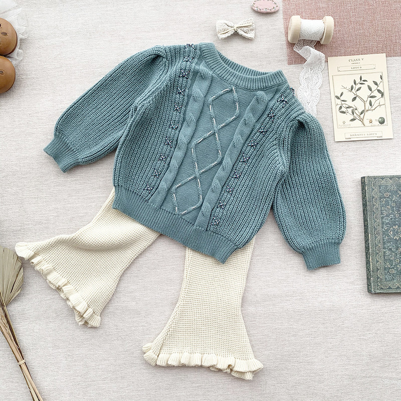 szarvas jonmi 2022 ősz, tipegő lányok kötött pulóverek pulóverek koreai stílusú puffos ujjú elegáns felsők gyerekeknek aranyos meleg pulóver