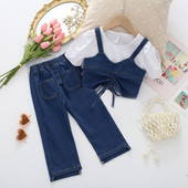 Tüdrukute komplekt Teksad 3-osaline komplekt Laste mood Rihmapüksid Lastekomplekt LT22171