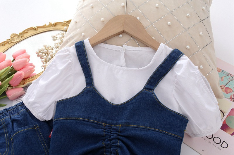 Tüdrukute komplekt Teksad 3-osaline komplekt Laste mood Rihmapüksid Lastekomplekt LT22171