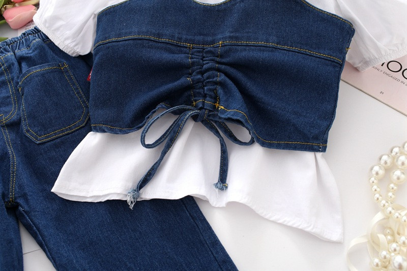 Tüdrukute komplekt Teksad 3-osaline komplekt Laste mood Rihmapüksid Lastekomplekt LT22171