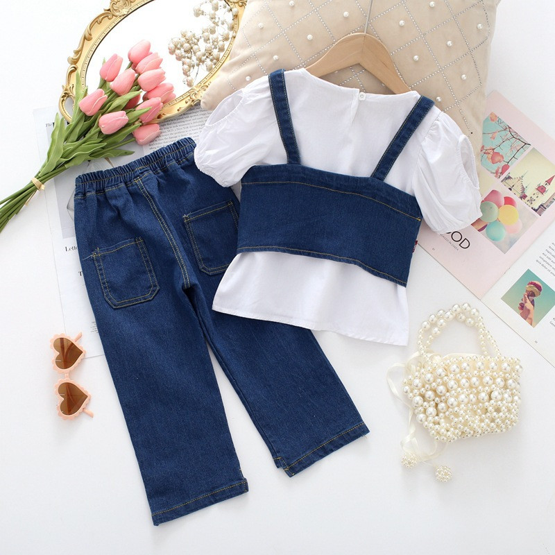 Tüdrukute komplekt Teksad 3-osaline komplekt Laste mood Rihmapüksid Lastekomplekt LT22171