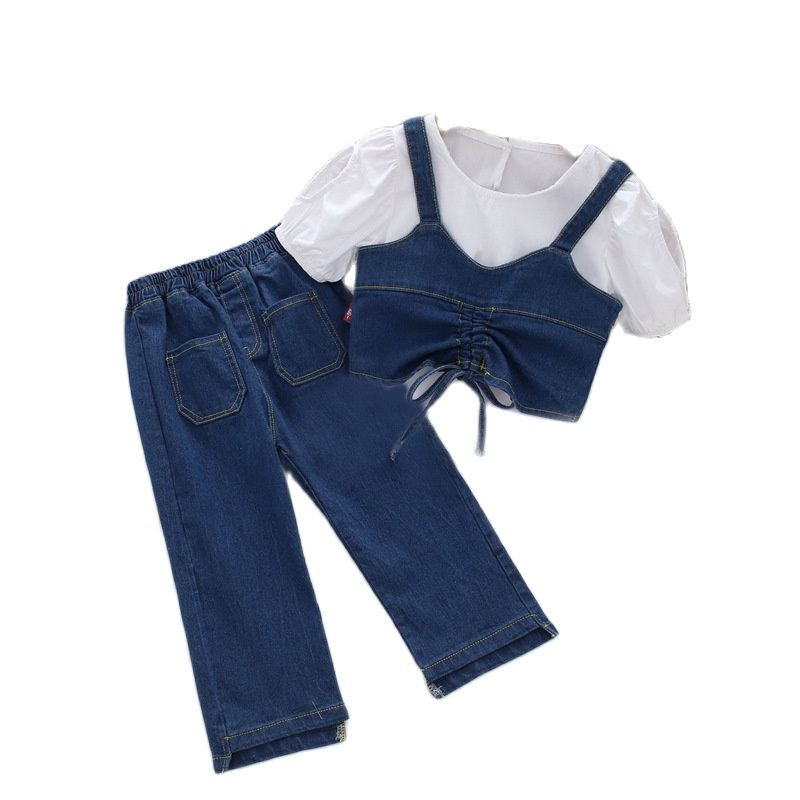 Tüdrukute komplekt Teksad 3-osaline komplekt Laste mood Rihmapüksid Lastekomplekt LT22171