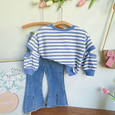 „AiLe Rabbit Girls“ komplektai ir kelnės, 2 dalių juostelė, trumpi, madingi mėlyni šortai su kabliukais, europietiški vaikiški kostiumai