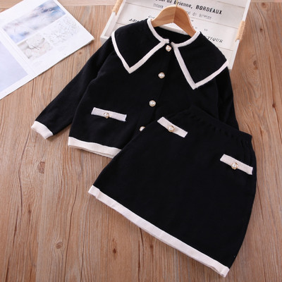 2022 tavaszi új lányok divatos pulóver öltöny hosszú ujjú kardigán szoknya 2 részes szett fehér klasszikus kis illatú elegáns öltöny