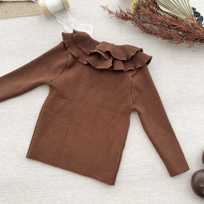 deer jonmi 2022 Sügis Beebi Tüdrukute Kootud Pulloverid Kampsunid Ühevärvilised Volangid Kaelusega Topid Väikelaste Laste Elastne kampsun