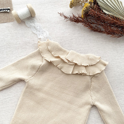 deer jonmi 2022 Sügis Beebi Tüdrukute Kootud Pulloverid Kampsunid Ühevärvilised Volangid Kaelusega Topid Väikelaste Laste Elastne kampsun