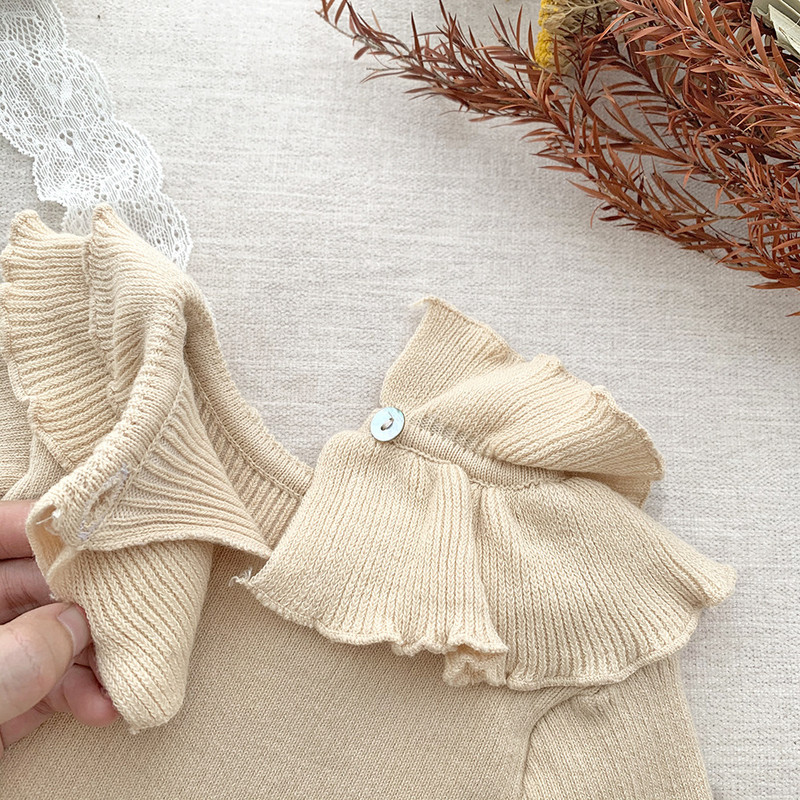 deer jonmi 2022 Sügis Beebi Tüdrukute Kootud Pulloverid Kampsunid Ühevärvilised Volangid Kaelusega Topid Väikelaste Laste Elastne kampsun