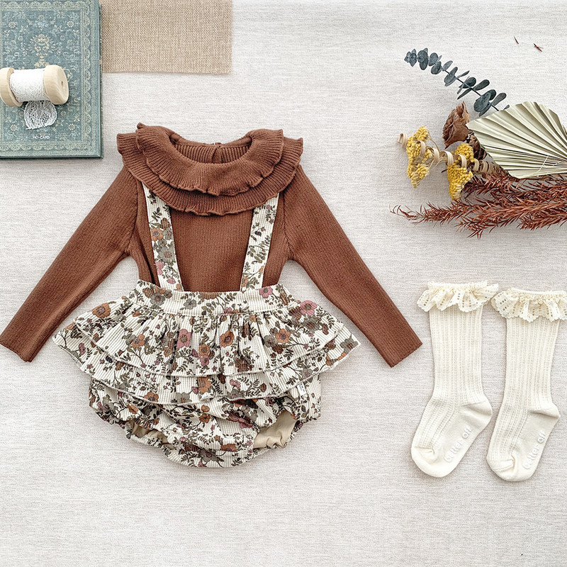 deer jonmi 2022 Sügis Beebi Tüdrukute Kootud Pulloverid Kampsunid Ühevärvilised Volangid Kaelusega Topid Väikelaste Laste Elastne kampsun