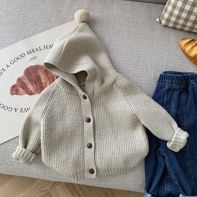 Sügis Laste kampsunid ühevärvilised kapuutsiga Tüdrukute kudumid Poiste lahtine kootud kardigan