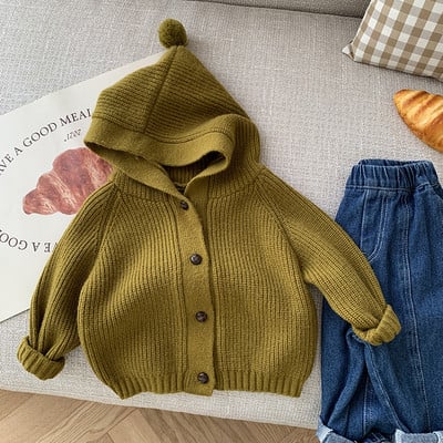 Sügis Laste kampsunid ühevärvilised kapuutsiga Tüdrukute kudumid Poiste lahtine kootud kardigan
