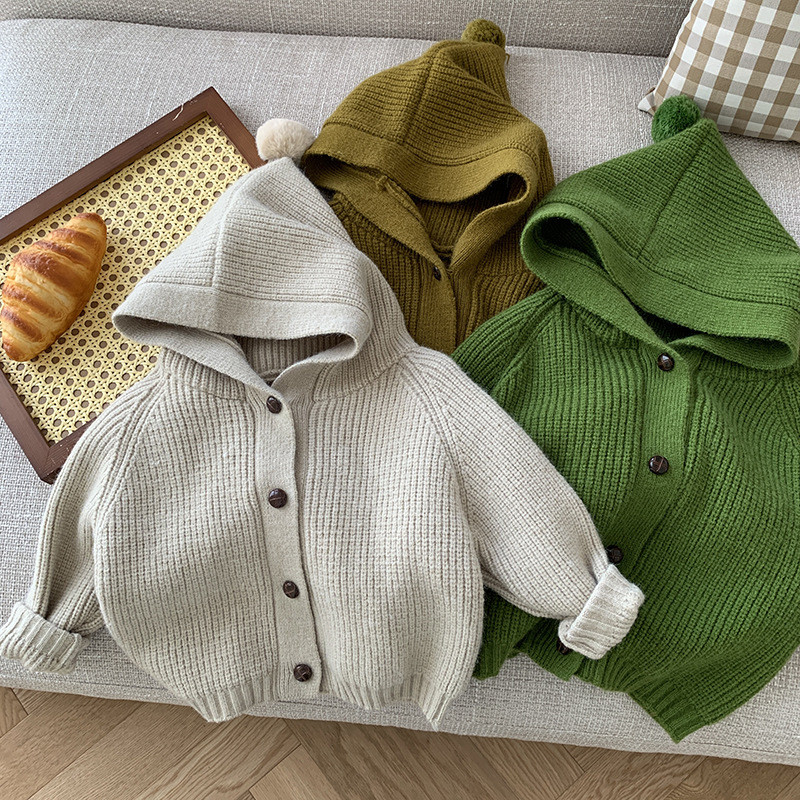 Sügis Laste kampsunid ühevärvilised kapuutsiga Tüdrukute kudumid Poiste lahtine kootud kardigan