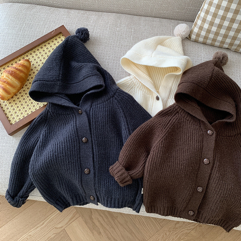 Sügis Laste kampsunid ühevärvilised kapuutsiga Tüdrukute kudumid Poiste lahtine kootud kardigan