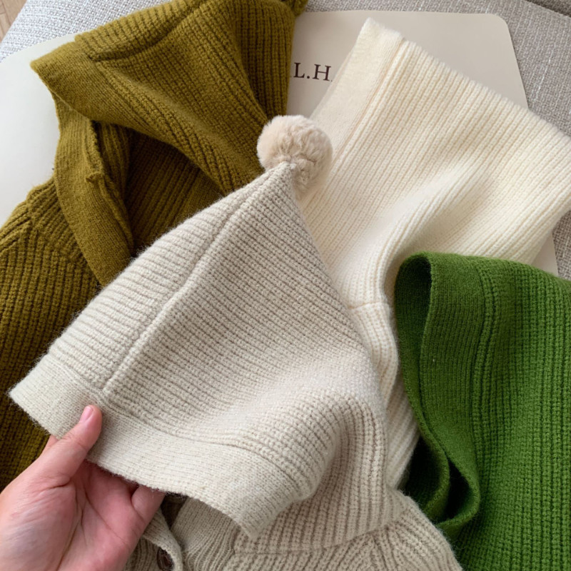 Sügis Laste kampsunid ühevärvilised kapuutsiga Tüdrukute kudumid Poiste lahtine kootud kardigan