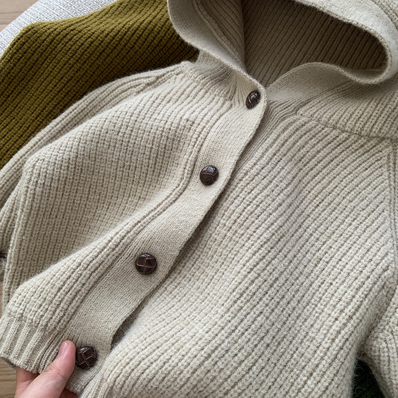 Sügis Laste kampsunid ühevärvilised kapuutsiga Tüdrukute kudumid Poiste lahtine kootud kardigan