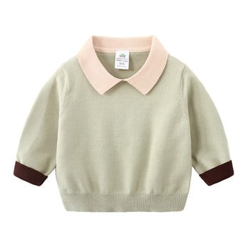 2023 Пролет Есен Зима 2 3 4 6 8 10 години плетен красив пачуърк ученически пуловер с обърната яка за бебета, деца, момче