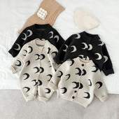 HoneyCherry Cute Baby Moon Moon Cardigan tricotat Pulover Imprimat Costum de salopetă Pulover tricotat