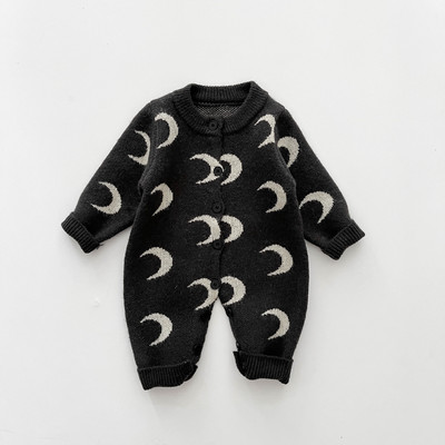 HoneyCherry Cute Baby Moon Moon Cardigan tricotat Pulover Imprimat Costum de salopetă Pulover tricotat