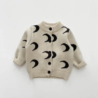 HoneyCherry Cute Baby Moon Moon Cardigan tricotat Pulover Imprimat Costum de salopetă Pulover tricotat