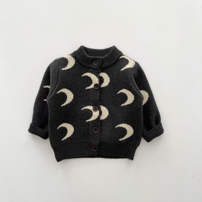 HoneyCherry Cute Baby Moon Moon Cardigan tricotat Pulover Imprimat Costum de salopetă Pulover tricotat