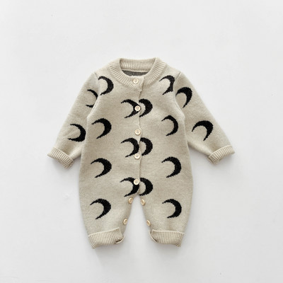 HoneyCherry Cute Baby Moon Moon Cardigan tricotat Pulover Imprimat Costum de salopetă Pulover tricotat