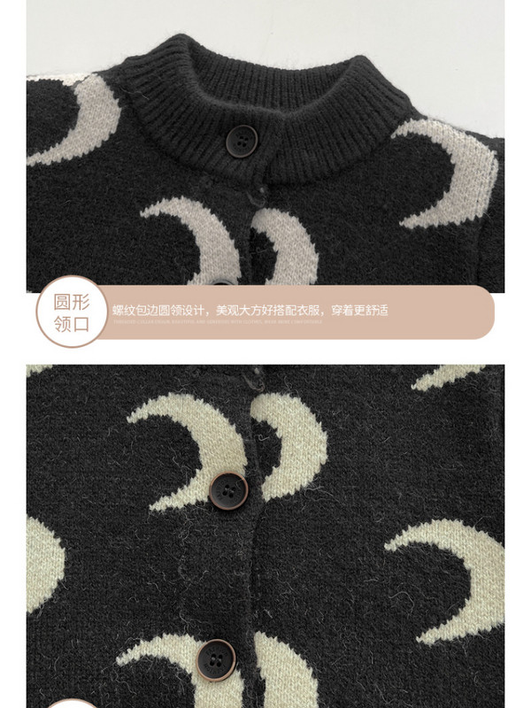 HoneyCherry Cute Baby Moon Moon Cardigan tricotat Pulover Imprimat Costum de salopetă Pulover tricotat