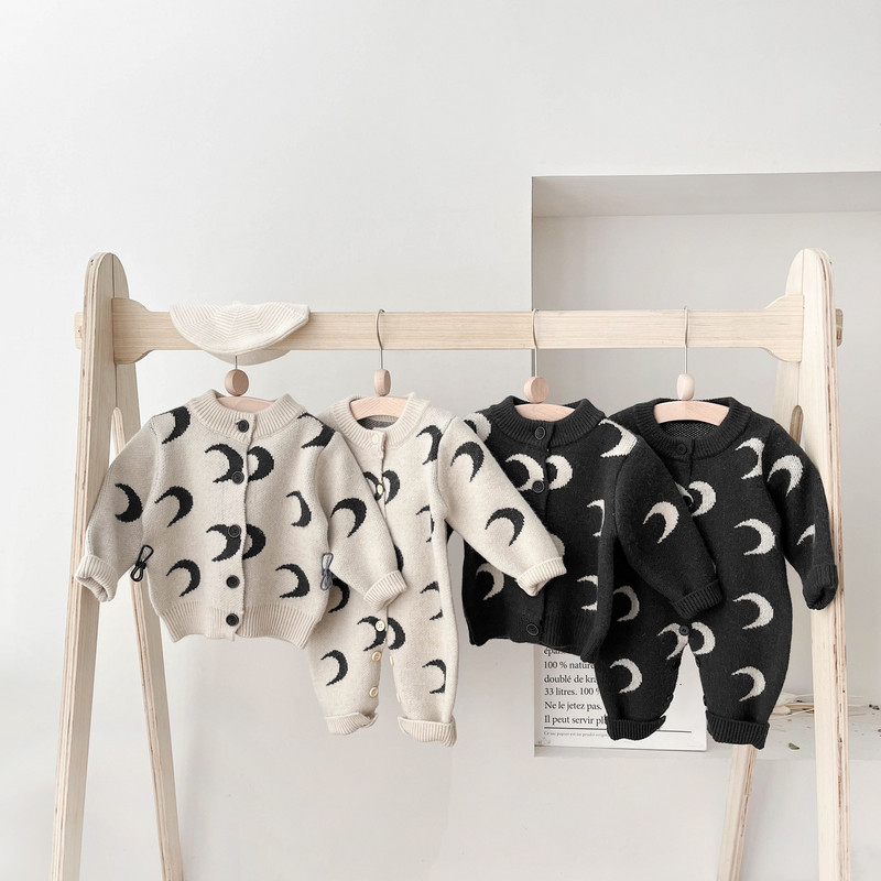 HoneyCherry Cute Baby Moon Moon Cardigan tricotat Pulover Imprimat Costum de salopetă Pulover tricotat