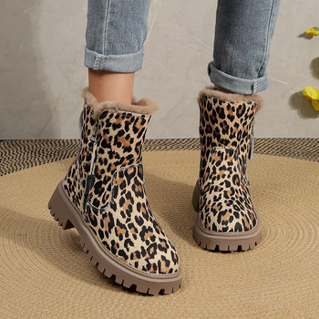 дамски леопардови ботуши, модни кадифени топли снежни ботуши, ежедневни флаш с външни дамски обувки