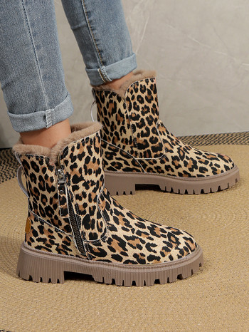 дамски леопардови ботуши, модни кадифени топли снежни ботуши, ежедневни флаш с външни дамски обувки