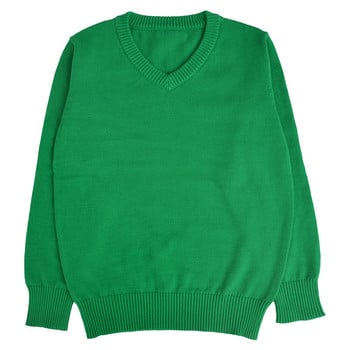 Пролет, нов пуловер за момчета, детски пуловер, тийнейджърски пуловери, плетени пуловери, есен, зима, чист цвят с V-образно деколте 4 5 6 7 8 9 10 14 години